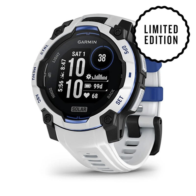 Смарт-часы Garmin Instinct 3 45mm Solar Whitestone with Whitestone/Bolt Blue Silicone (010-02934-43)