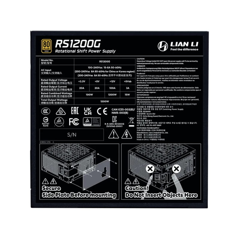 Блок питания Lian Li RS Gold 1200 Black with Hub, EU Cord (G9P.RS1200G.BH00.EU)