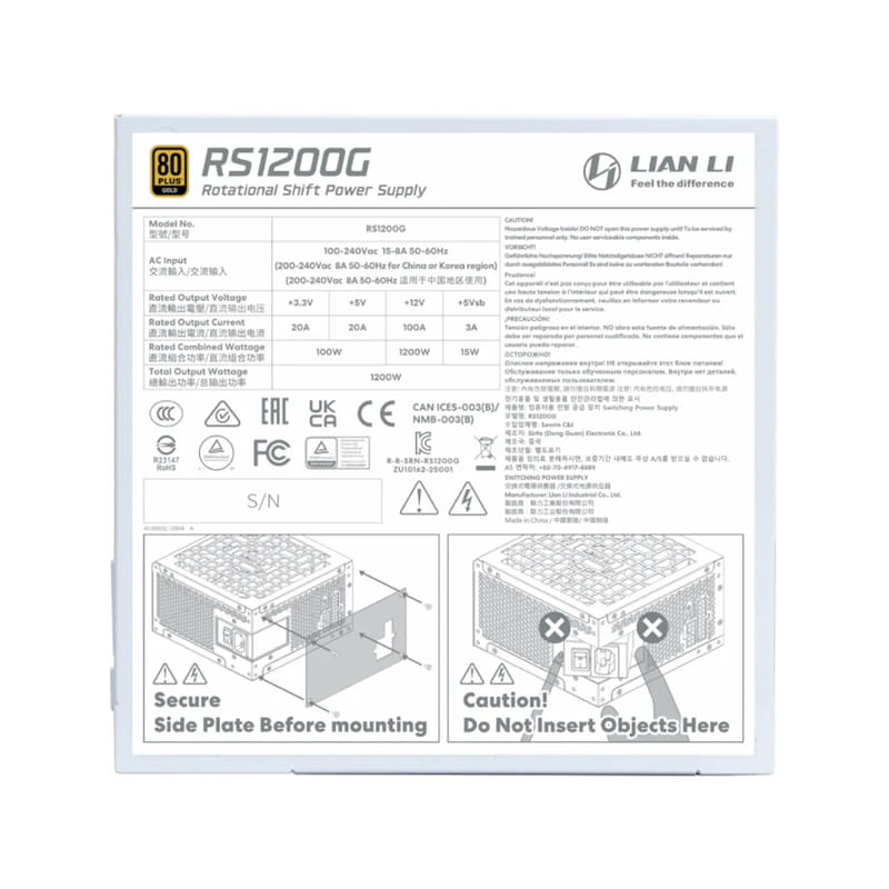 Блок питания Lian Li RS Gold 1200 White with Hub, EU Cord (G9P.RS1200G.WH00.EU)