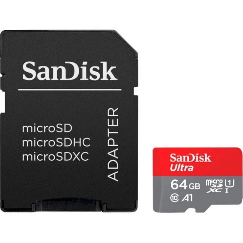 Карта памяти MicroSDXC 64GB UHS-I U1 R140 SanDisk Ultra + SD-адаптер (SDSQUAB-064G-GN6IA)