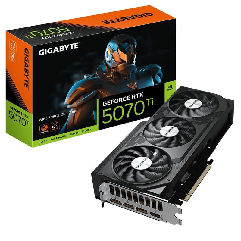 Відеокарта GF RTX 5070 Ti 16GB GDDR7 Windforce OC V2 Gigabyte (GV-N507TWF3OCV2-16GD)