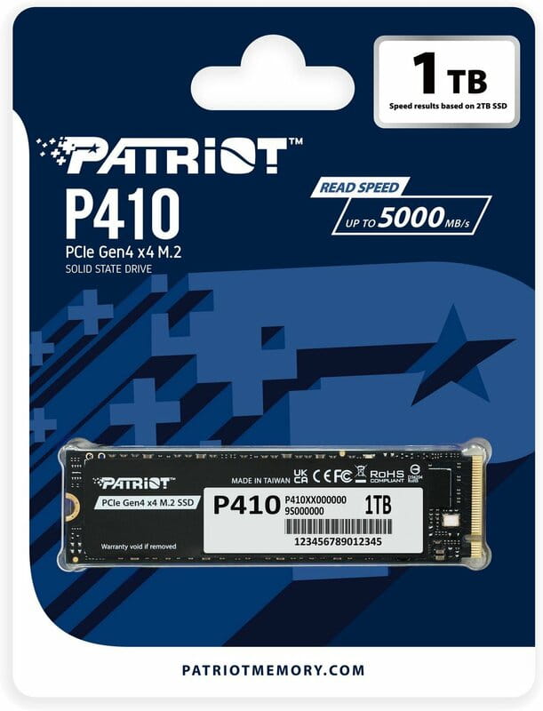 Накопитель SSD 1TB Patriot P410 M.2 2280 PCIe NVMe 4.0 x4 TLC (P410P1TBM28H)