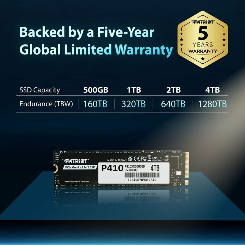 Накопичувач SSD 1TB Patriot P410 M.2 2280 PCIe NVMe 4.0 x4 TLC (P410P1TBM28H)
