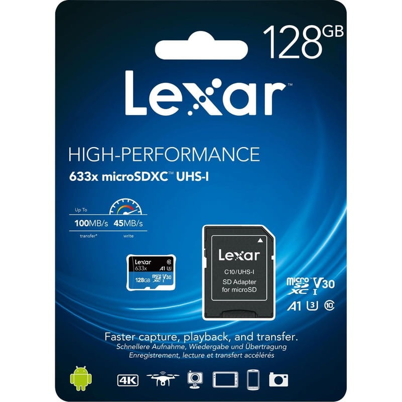 Карта пам`ятi MicroSDXC 128GB UHS-I Class 10 Lexar + SD-адаптер (LSDMI128BB633A)