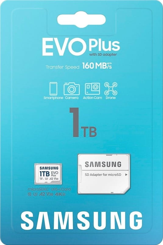 Карта пам`яті MicroSDXC 1TB UHS-I U3 V30 A2 Samsung Evo Plus + SD-адаптер (MB-MC1T0SA/EU)