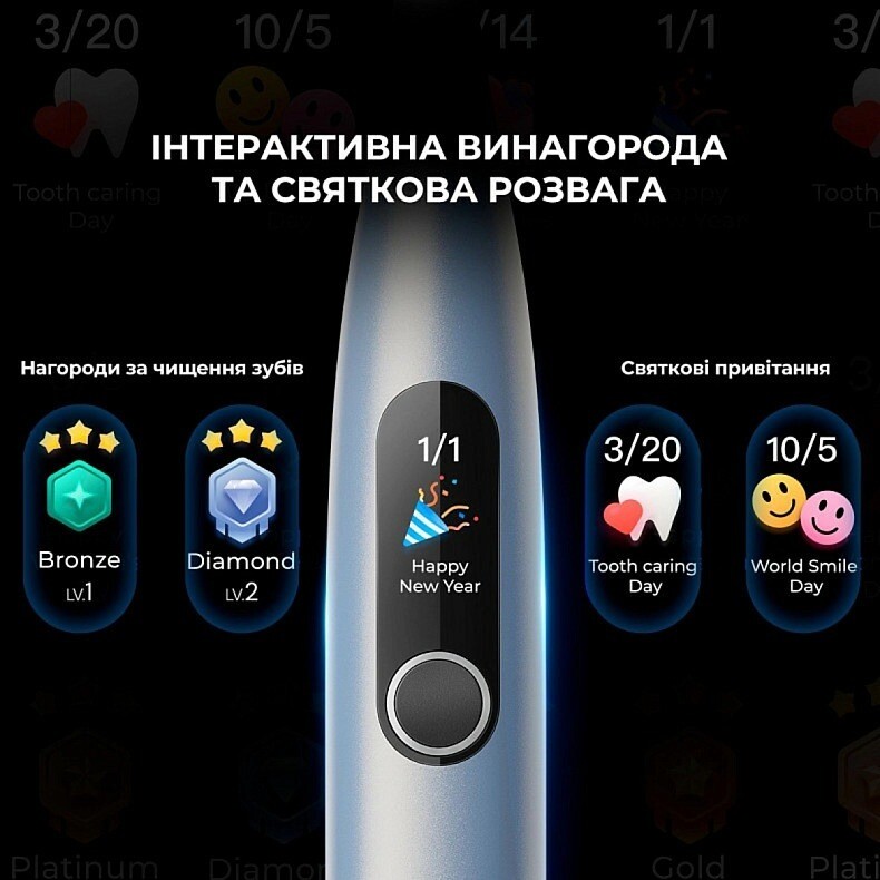 Розумна зубна електрощітка Oclean X Plus Pro Digital Silver (6970810556179)