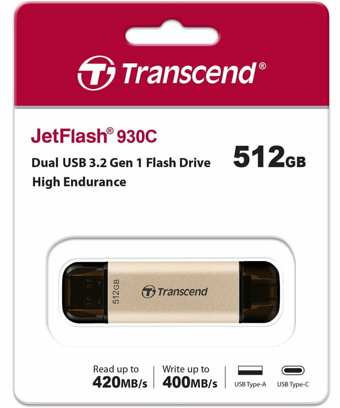 Флеш-накопитель USB3.2 512GB Type-C Transcend JetFlash 930 Gold (TS512GJF930C)