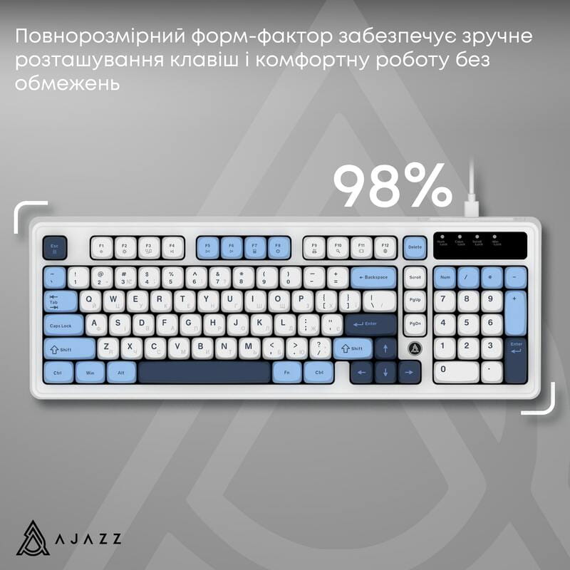 Клавіатура Ajazz AF98 Black USB-C Glacier Blue (AF98-GB)