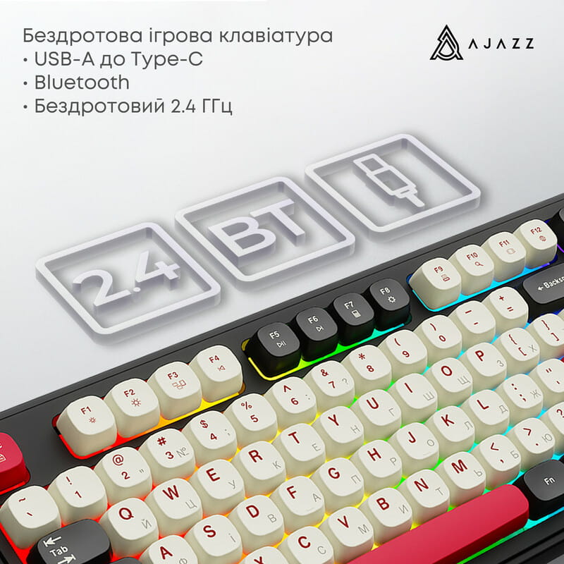 Клавіатура бездротова Ajazz AF98 Plus Black Shark Red (AF98-PLUS-BSR)
