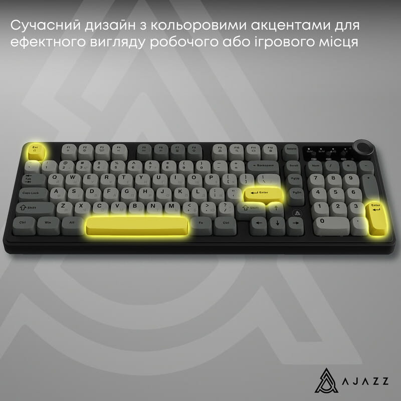 Клавіатура бездротова Ajazz AF98 Plus Black Gray Yellow (AF98-PLUS-BGY)