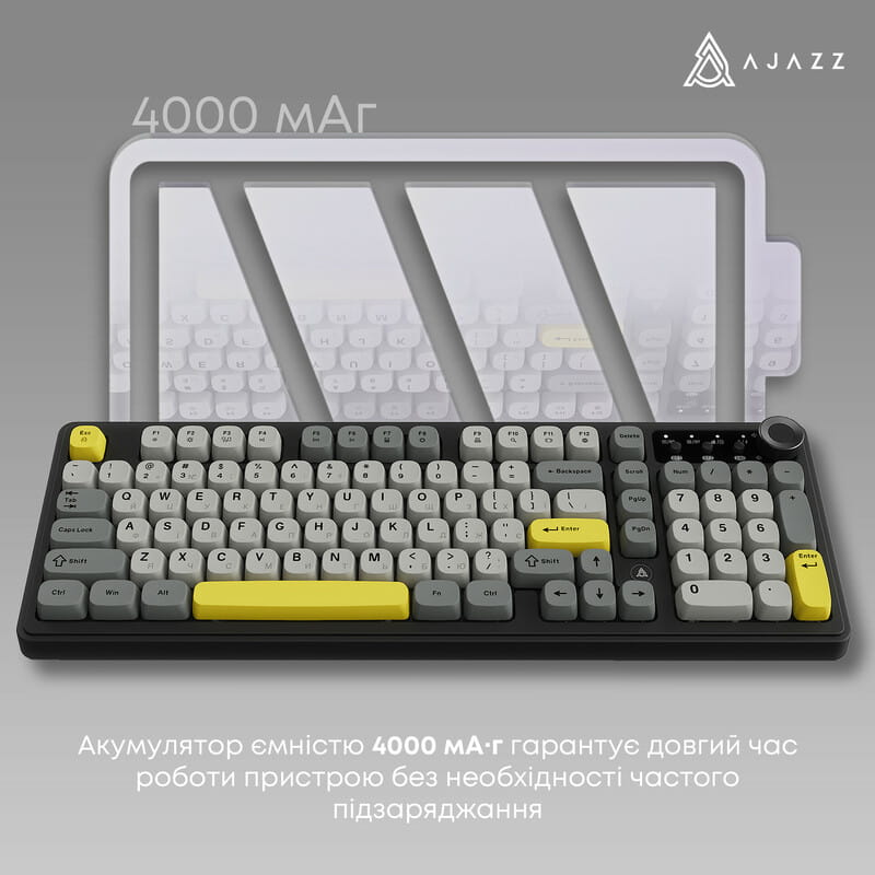 Клавіатура бездротова Ajazz AF98 Plus Black Gray Yellow (AF98-PLUS-BGY)