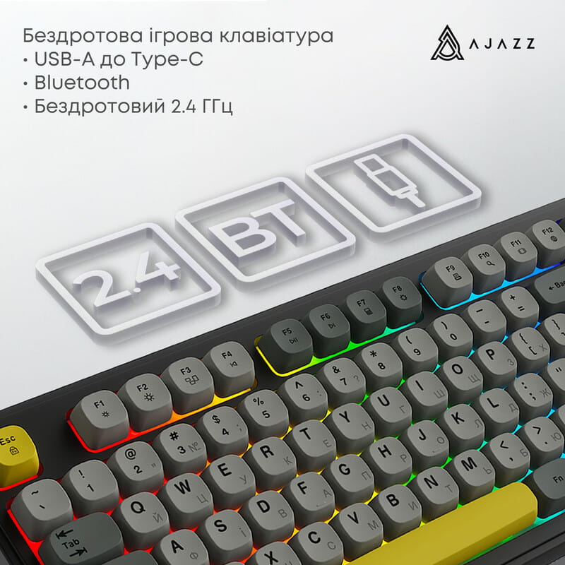 Клавіатура бездротова Ajazz AF98 Plus Black Gray Yellow (AF98-PLUS-BGY)