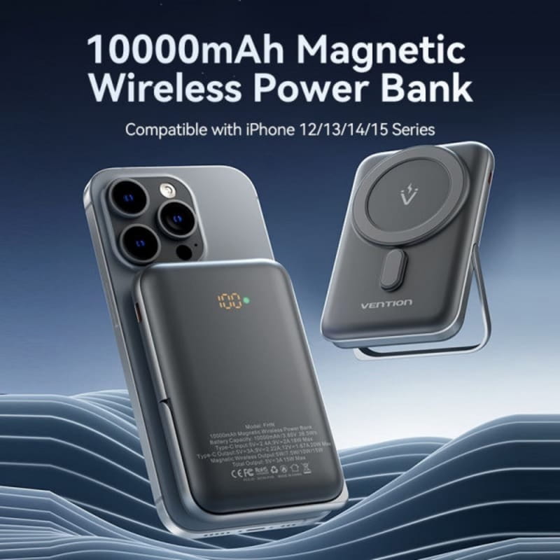 Универсальная мобильная батарея Vention Magnetic Wireless 10000mAh 20W Black (FHNB0)