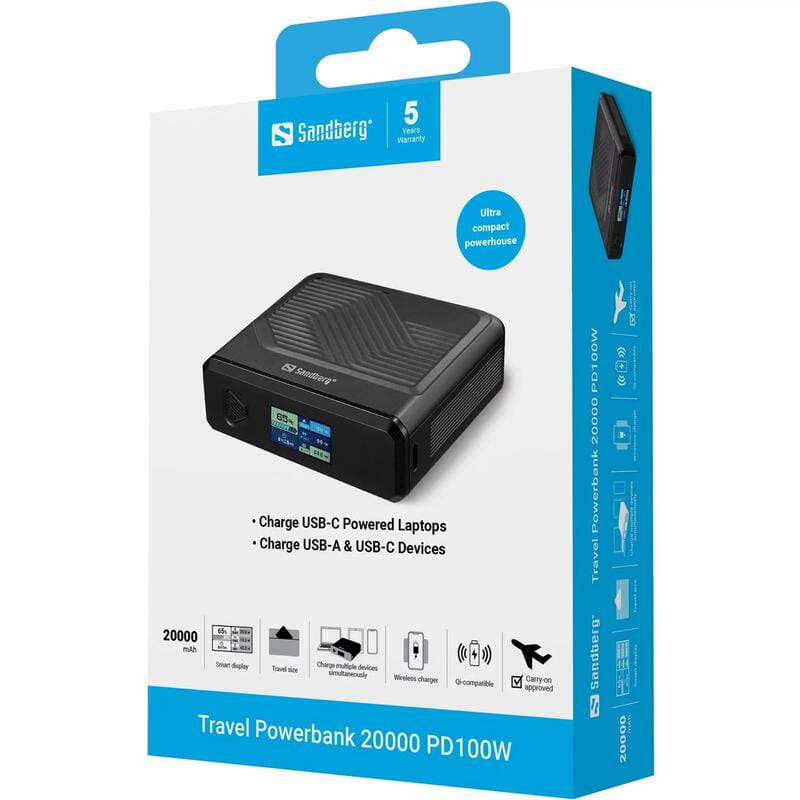Универсальная мобильная батарея Sandberg Travel Powerbank 20000mAh 100W Black (421-25)