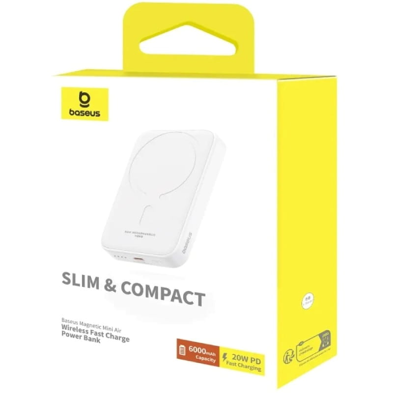 Универсальная мобильная батарея Baseus Magnetic Mini Air 6000mAh 20W White (6932172641429)