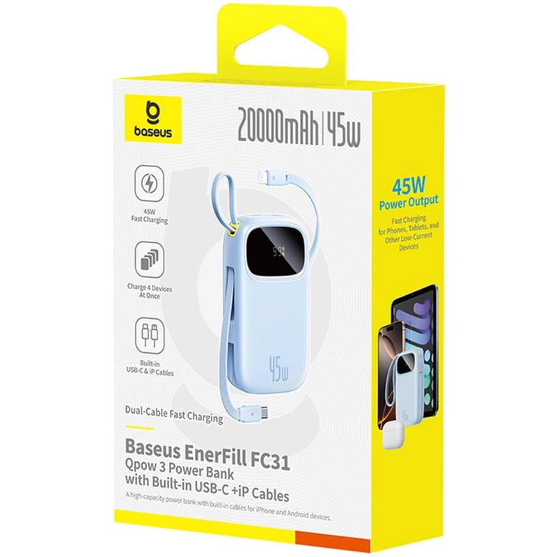 Универсальная мобильная батарея Baseus EnerFill FC31 Qpow 3 20000mAh 45W Blue (E0028D03)