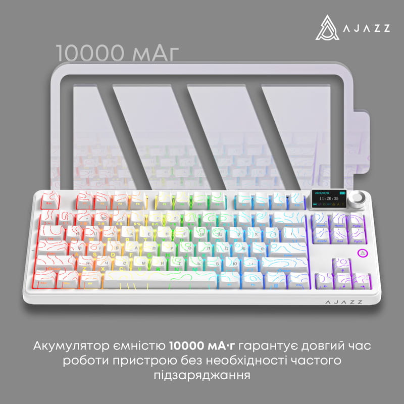 Клавіатура бездротова Ajazz AK870 V2 Maillard Switch White (AK870-V2-S-W)