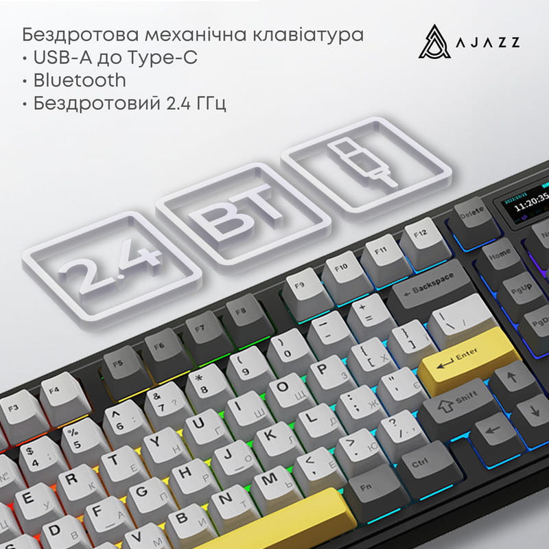 Клавіатура бездротова Ajazz AK980 V2 Maillard Switch Black (AK980-V2-M-BGY)