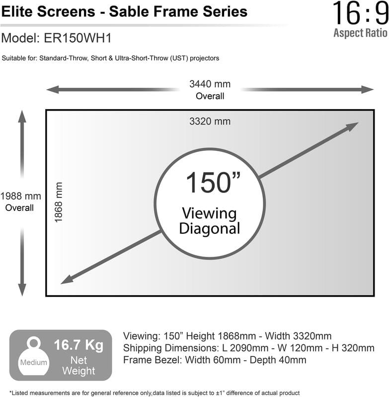 Проекционный экран Elite Screens 150" (332х187, 16:9) (ER150WH1)