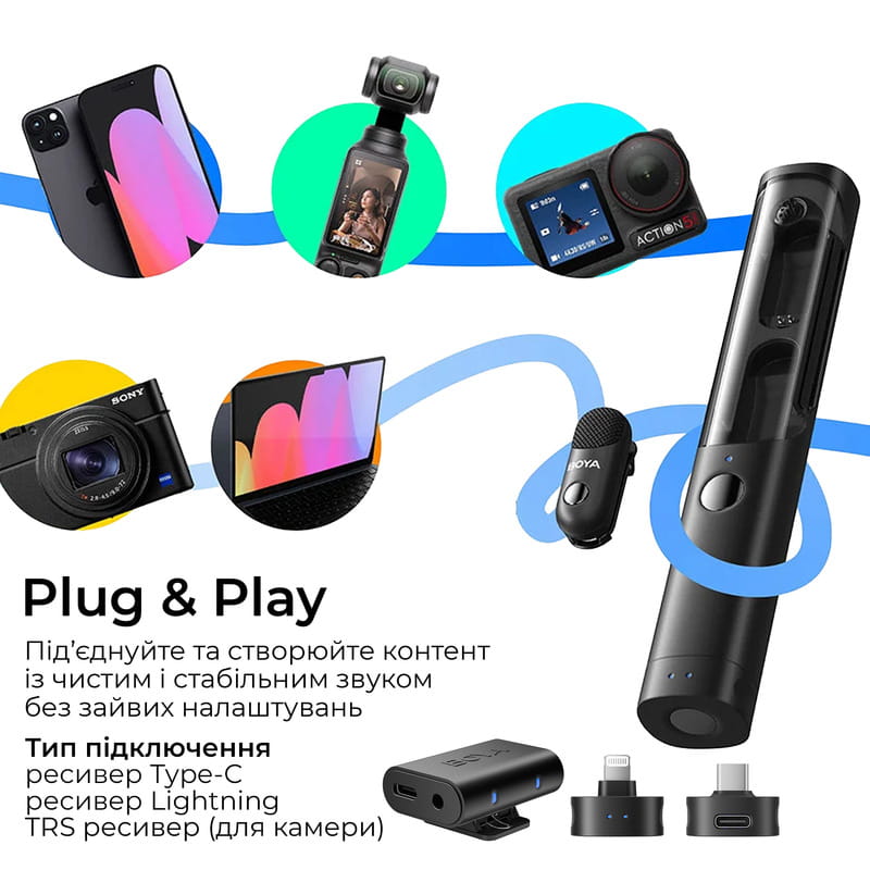 Микрофон BOYA Magic-02 Type-C/Lightning Black