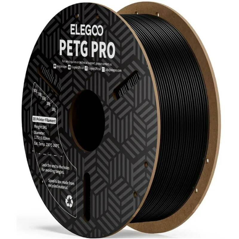 Філамент пластик Elegoo для 3D-принтера Petg Pro 1.75 мм 1 кг, чорний (50.203.0198)