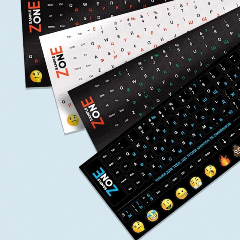 Наклейка на клавіатуру Сектор SampleZone непрозора чорна, біло-синя Англійська / Українська (SZ-BK-BS)