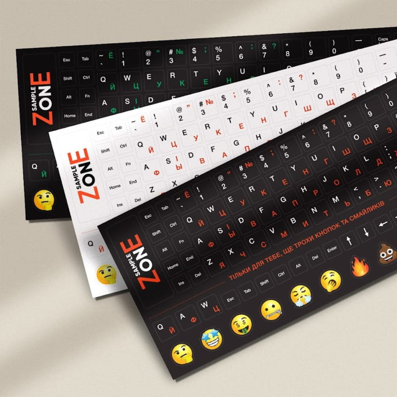 Наклейка на клавіатуру Сектор SampleZone непрозора біло-помаранчева Англійська / Російська / Українська (SZ-N-R)