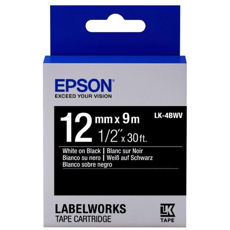 Стрічка Epson LK4BWV Vivid White/Black 12mm/9m (C53S654009)