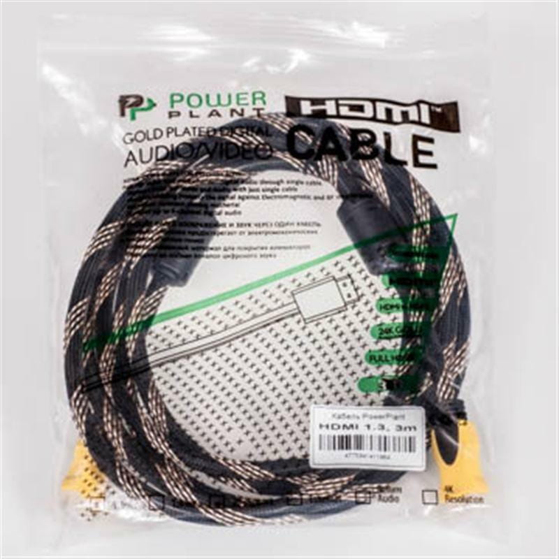 Кабель PowerPlant (KD00AS1196) HDMI-HDMI v1.3, 3м, Nylon, Double ferrites, Black