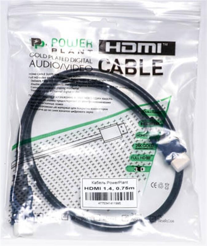Кабель PowerPlant (KD00AS1199) HDMI-HDMI v1.4, 0.75м, Black