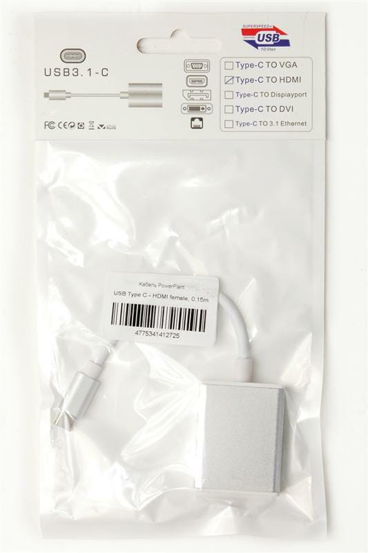 Адаптер PowerPlant (KD00AS1272) USB Type-C-HDMI, 0.15м, White