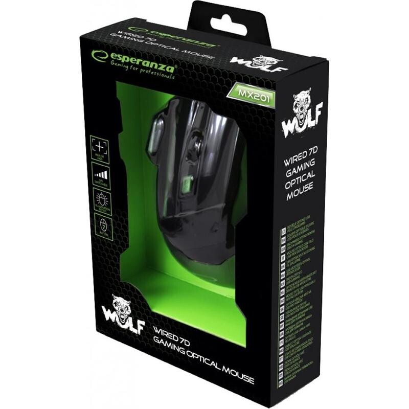 Мышь Esperanza EGM201G Wolf Black/Green USB