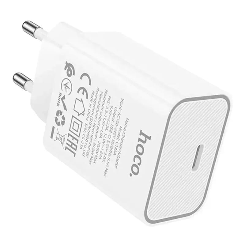 Сетевое зарядное устройство Hoco C143A (1USB-C, 3А) 20W White (6942007652063)