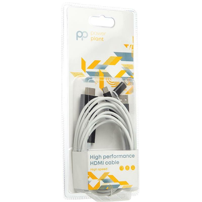 Кабель PowerPlant (CA911912) HDMI-Lightning-Type-C-MircoUSB, 1 м, белый
