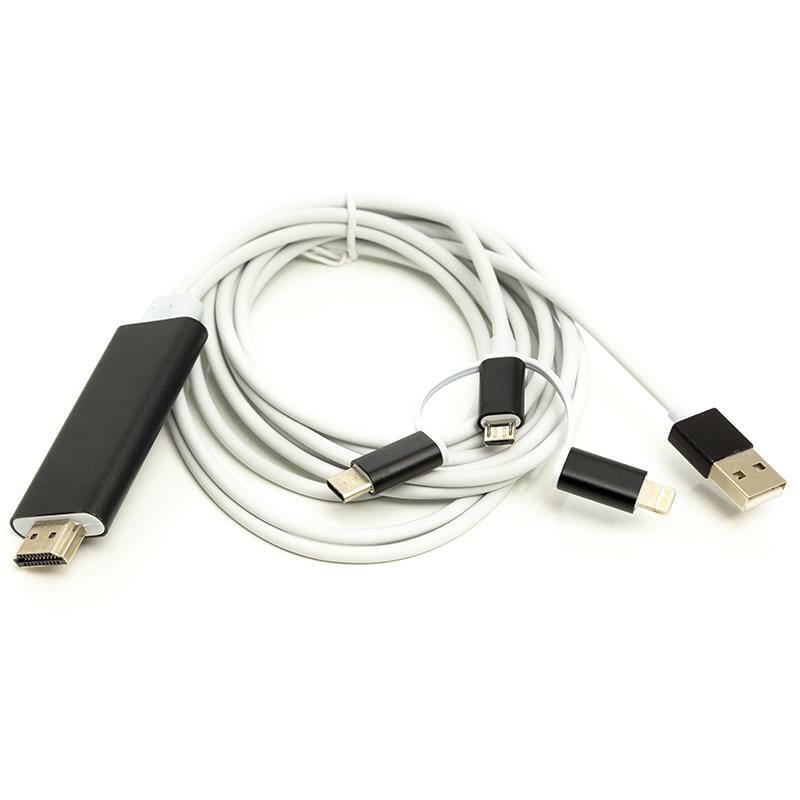 Кабель PowerPlant (CA911912) HDMI-Lightning-Type-C-MircoUSB, 1 м, белый