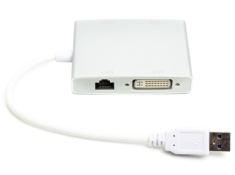 Адаптер PowerPlant (CA912087) USB3.0-DVI/HDMI/Gigabit Ethernet White