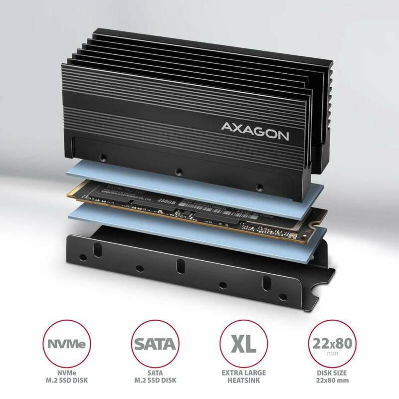 Радиатор охлаждения для SSD Axagon M2 Black (CLR-M2XL)