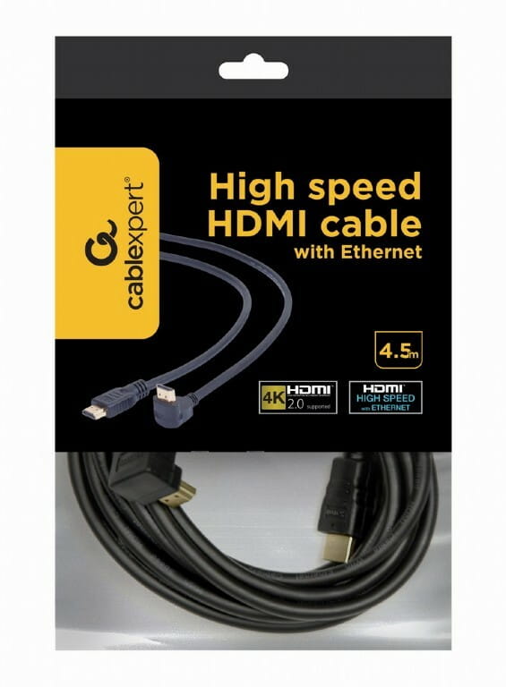 Кабель Cablexpert HDMI - HDMI V 1.4 (M/M), вилка/кутова вилка, 4.5 м, чорний (CC-HDMI490-15) пакет