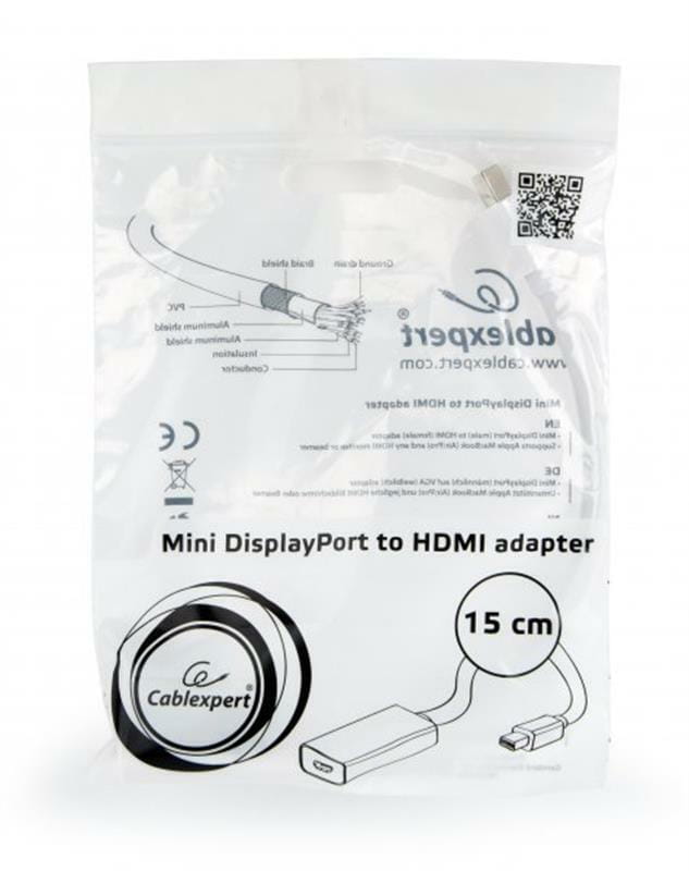 Адаптер Cablexpert mini DisplayPort - HDMI (M/F), 0.15 м, White (A-mDPM-HDMIF-02-W)