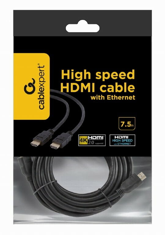 Кабель Cablexpert HDMI - HDMI V 1.4 (M/M), 7.5 м, черный (CC-HDMI4-7.5M) пакет