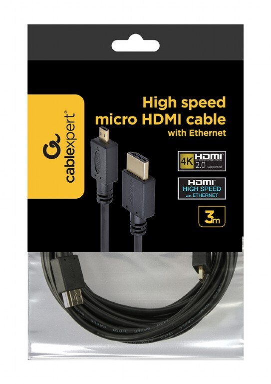 Кабель Gembird HDMI - micro-HDMI V 2.0 (M/M), 3 м, черный (CC-HDMID-10) пакет