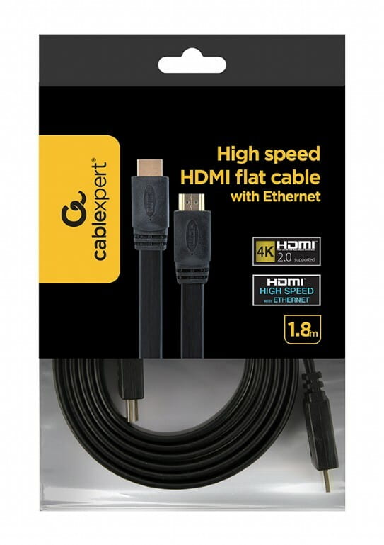 Кабель Cablexpert HDMI - HDMI V 2.0 (M/M), плоский, 1.8 м, черный (CC-HDMI4F-6) пакет