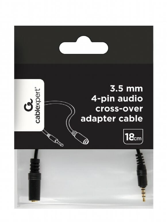 Аудио-кабель Gembird CCA-419 3.5 мм - 3.5 мм (M/F), кроссовер контактов GND и MIC, 0.18 м, черный