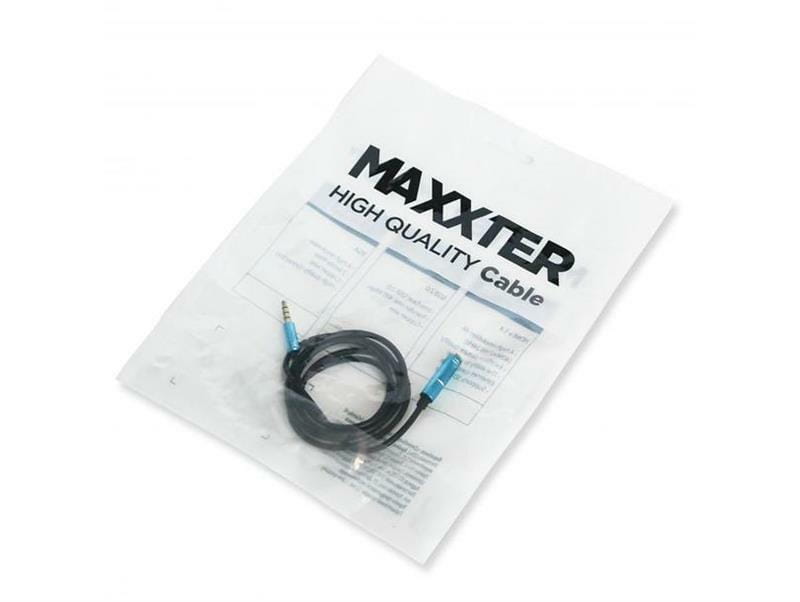Кабель Maxxter 3.5 мм - 3.5 мм (M/F), 1 м, черный/синий (A-3434-1m) пакет