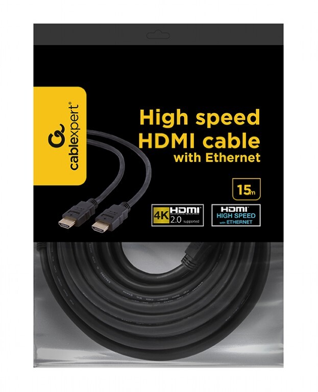 Кабель Cablexpert HDMI - HDMI V 2.0 (M/M), 15 м, черный (CC-HDMI4-15M) пакет