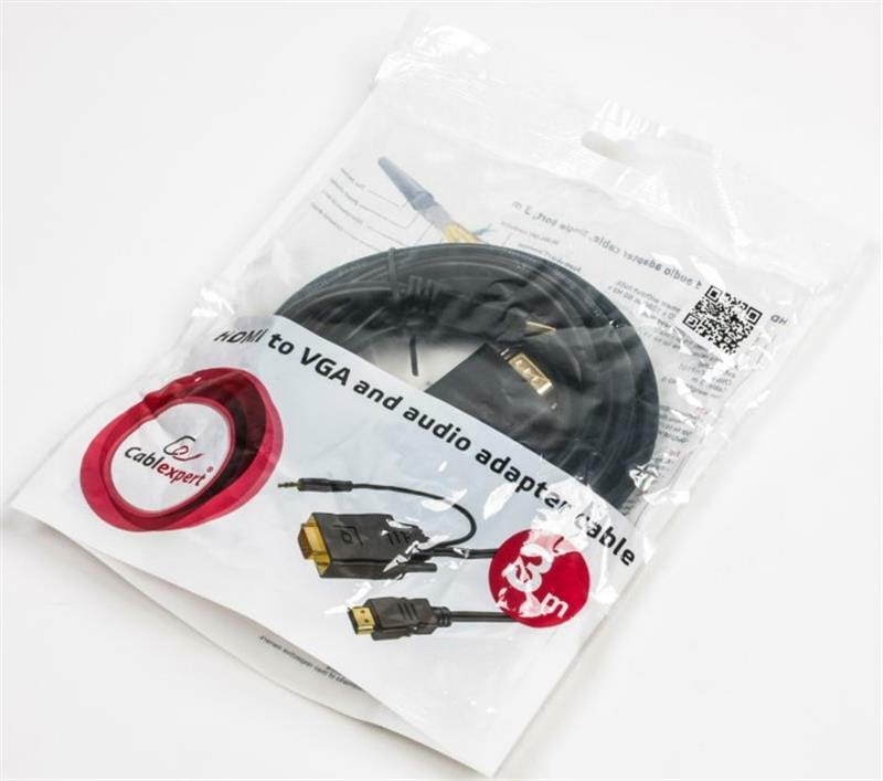 Кабель Cablexpert HDMI - VGA+3.5 мм V 1.4 (M/M), 3 м, черный (A-HDMI-VGA-03-10) пакет
