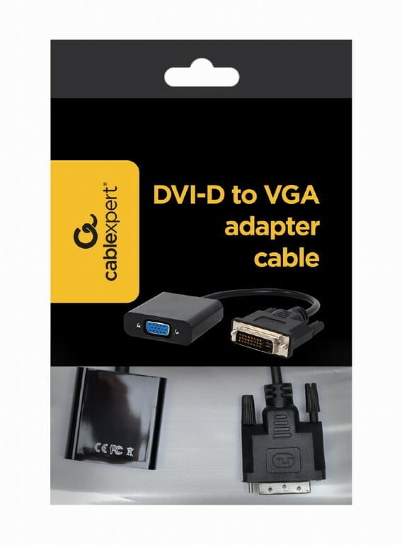 Адаптер Cablexpert DVI - VGA (M/F), 0.2 м, Black (A-DVID-VGAF-01) пакет
