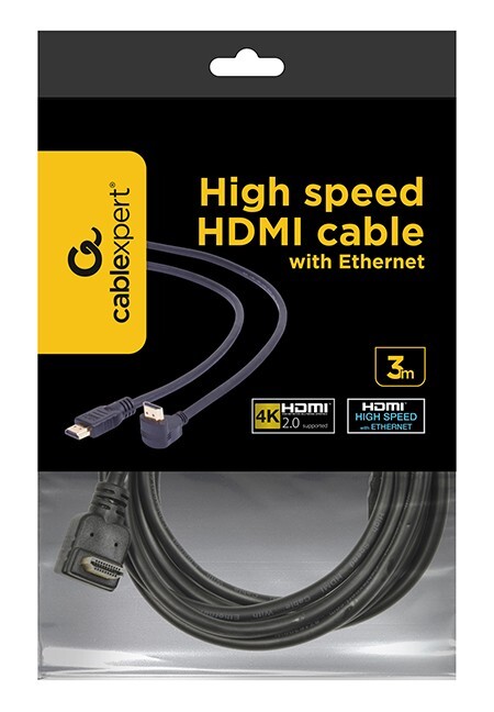 Кабель Cablexpert HDMI - HDMI V 1.4 (M/M), вилка/угловая вилка, 3 м, черный (CC-HDMI490-10) пакет