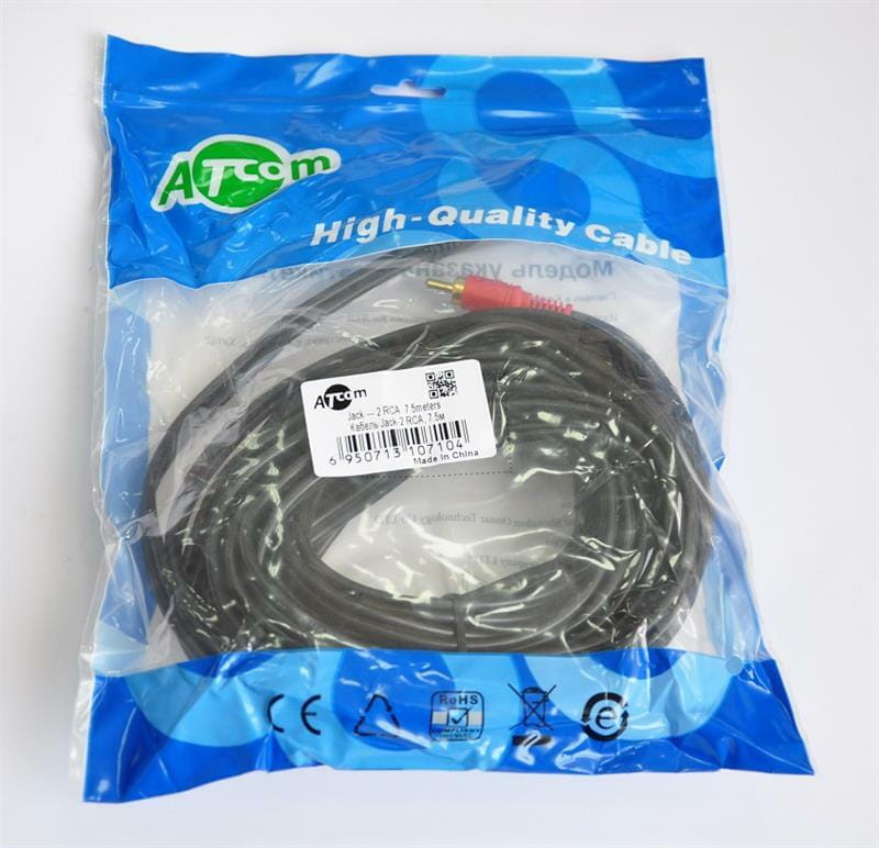 Аудио-кабель Atcom 3.5 мм - 2xRCA (M/M), 7.5 м, черный (10710) пакет
