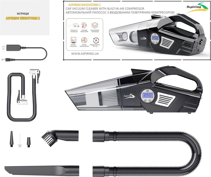 Автомобильный пылесос Aspiring Windstorm 2 Black (WIN3090W)